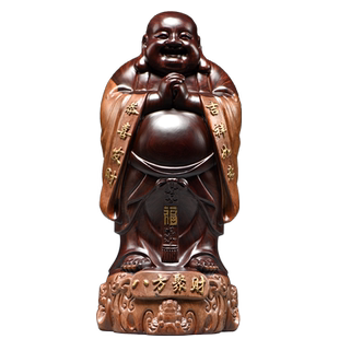 黑檀木雕弥勒佛像摆件实木雕刻八方佛笑佛家居客厅红木送礼工艺品