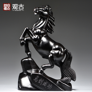 黑色木马到成功雕刻摆件实木质十二生肖木头黑马吉祥物客厅装饰品
