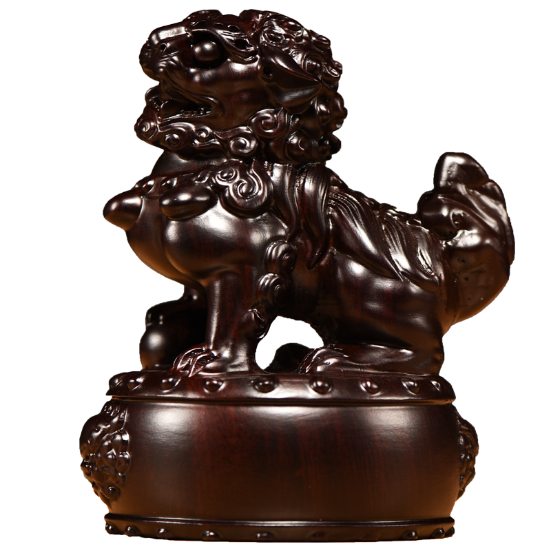 黑檀木雕狮子摆件实木一对大号宫门狮家居客厅玄关装饰红木工艺品