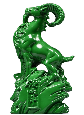 绿色实木质羊祝福客厅领头羊摆件