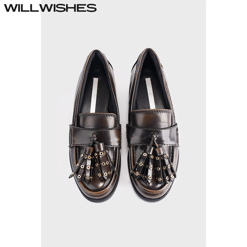 WILLWISHES 王玎设计秋季小众复古流苏小皮鞋女平底乐福单鞋#474,女鞋,乐福鞋（豆豆鞋）,淘宝优惠券,粉丝福利购,淘宝优惠卷