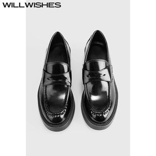 女漆皮平底单鞋 WILLWISHES 圆头厚底乐福鞋 秋季 476 王玎设计女鞋