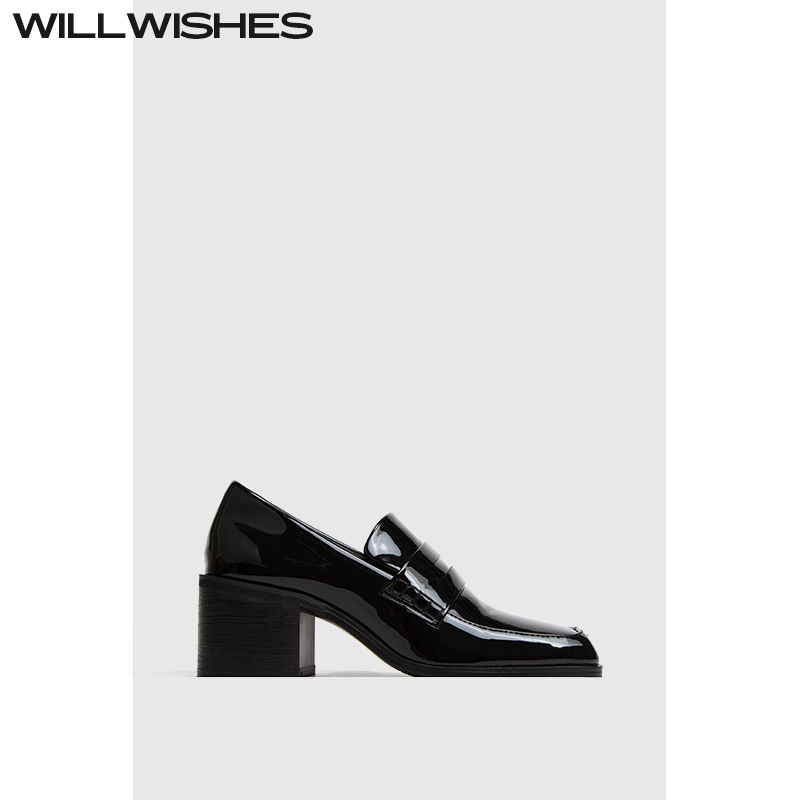 「王采乐设计」时尚女鞋2025春季新款百搭上班高跟乐福鞋粗跟单鞋