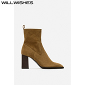 442 美拉德棕色高跟短靴女粗跟瘦瘦靴女 WILLWISHES 王玎设计秋季