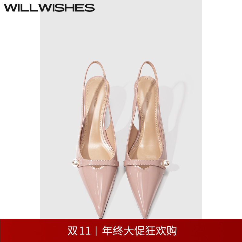 WILLWISHES漆皮裸色小高跟女夏