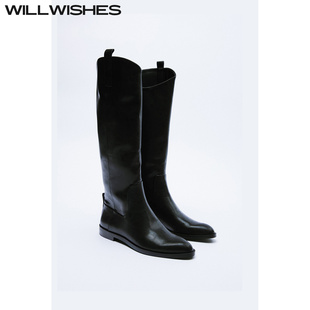 骑士靴女 WILLWISHES 欧美风长筒马丁靴宽版 秋季 365 王玎设计女鞋