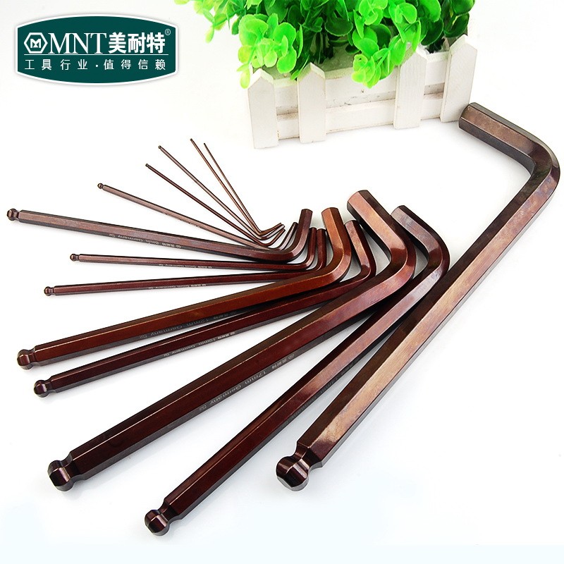美耐特?长寿命S2合金钢长球头内六角L型扳手套装超硬1.5-19mm