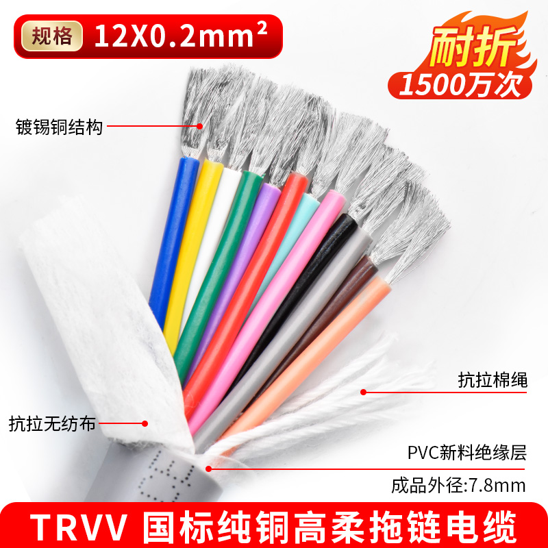 TRVV拖链电缆6 7 8 10 12芯0.2 0.3 0.5 0.75平方柔性坦克链电线