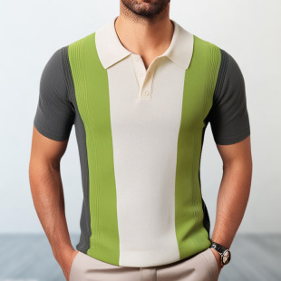 翻领短袖 s POLO T POLO衫 Men shirt T恤上衣男 绿色条纹针织衫