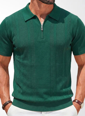 Men's knitted Polo shirt 欧美男士针织Polo衫夏季短袖针织衫T恤