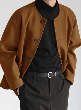 秋冬休闲夹克无领宽松廓形外套