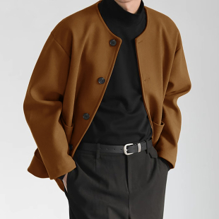 Men 2026秋冬韩系双面休闲夹克设计感无领宽松廓形外套 s jacket