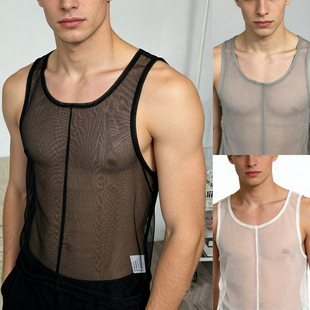 欧美男装 Mesh Top 性感上衣网纱背心夜店舞台演出服潮 Tank Men