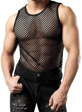 性感镂空网眼背心无袖上衣表演服