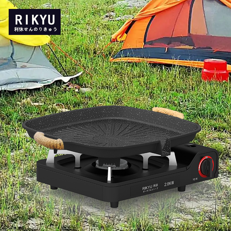 日本利休卡式炉烤盘麦饭石不粘