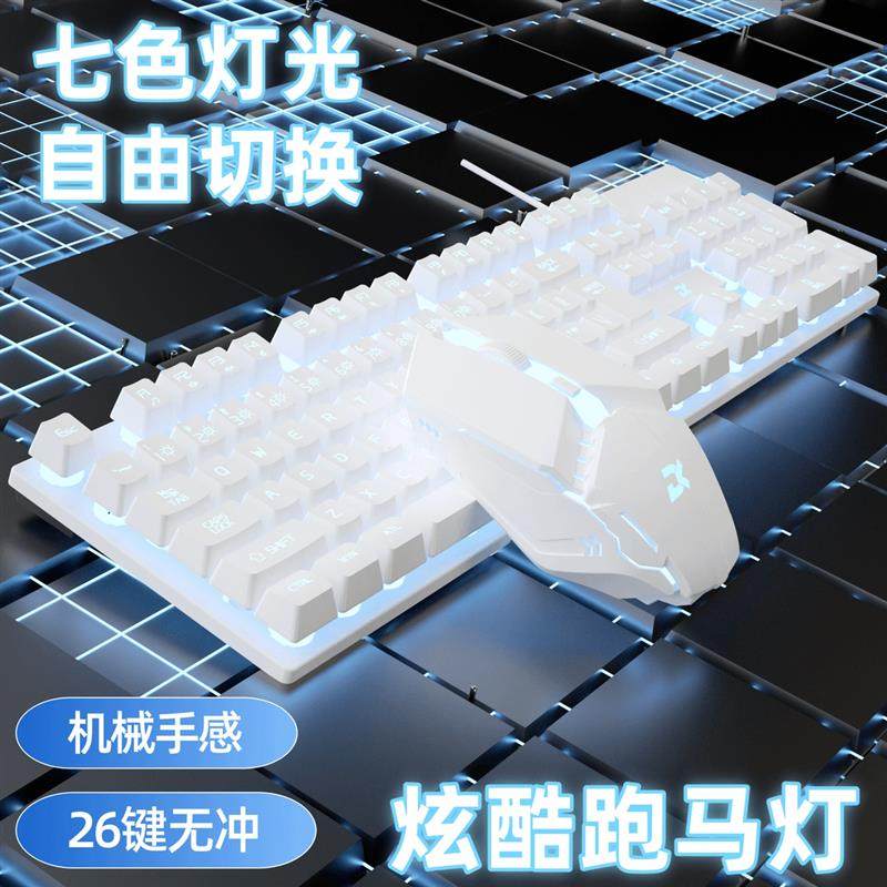 有线键盘鼠标机械茶轴手感发光USB悬浮办公电竞通用炫酷跑马灯