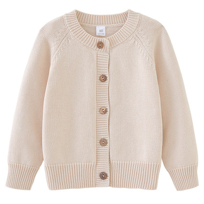 秋冬季日系纯色纯棉线衣外套男童女童针织开衫中大童毛衣90-160码