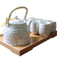 送竹托景德镇陶瓷茶具套装6茶杯子1