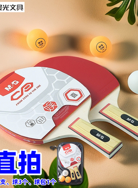 晨光AST09317直拍乒乓球拍娱乐运动训练球拍两支装带三个球球包