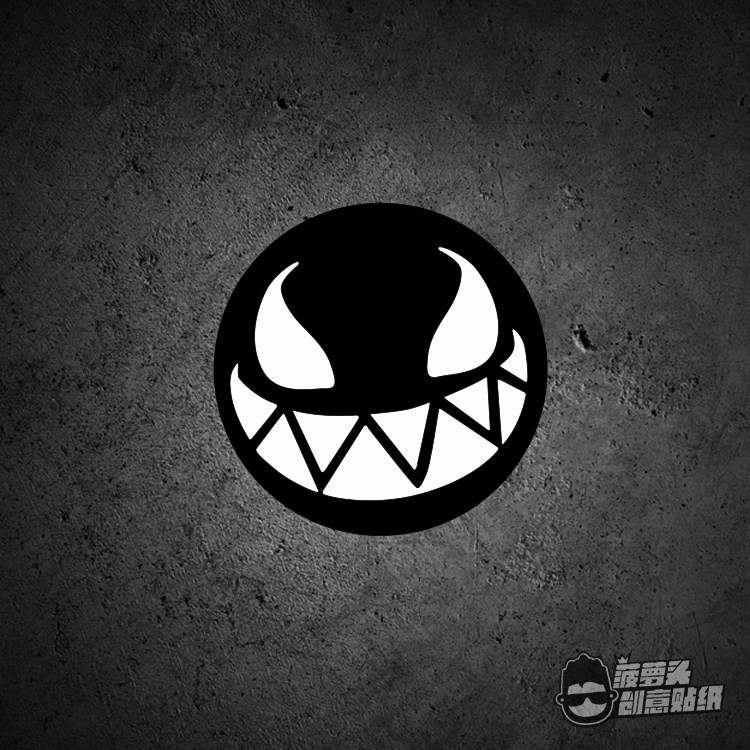 毒液呲牙笑脸改装电动车摩托车汽车划痕贴纸圆形动漫装饰车贴