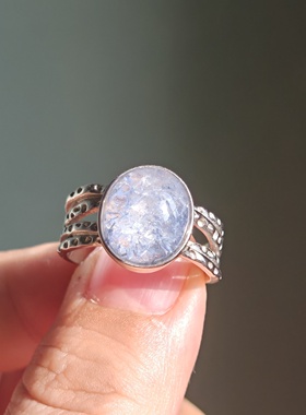 银戒指天然水晶蓝线戒指一物一拍完美主义慎拍节日礼物七夕礼物