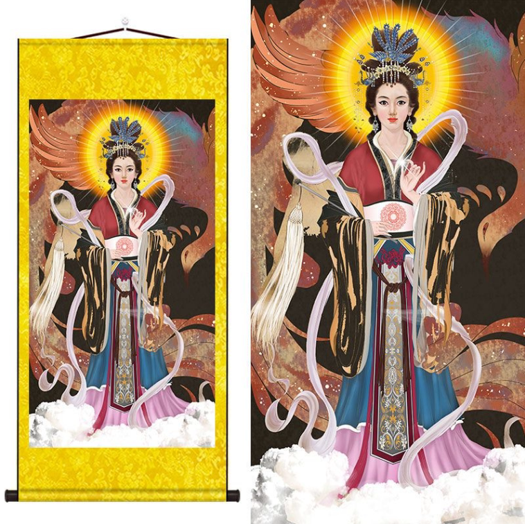 碧霞元君画像泰山娘娘奶奶老母神像画卷轴图丝绸装饰挂画挂件
