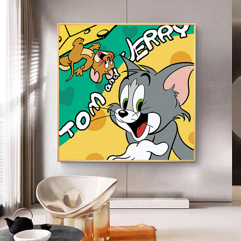 猫和老鼠数字油画2025新款手工diy填充油彩丙烯装饰画客厅治愈系图片