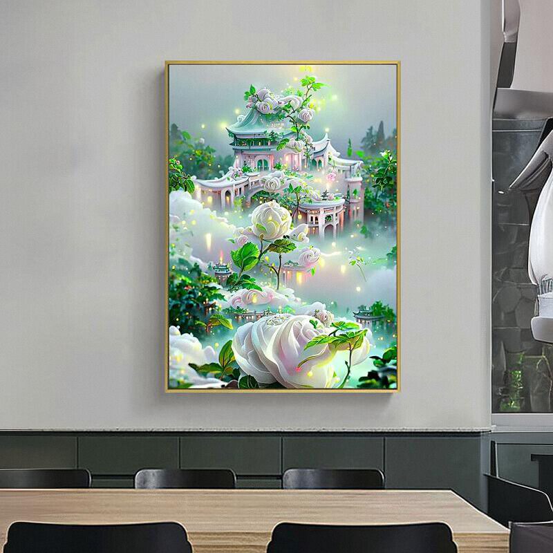 带相框钻石画2025新款手工diy梦幻宫殿城堡5d贴钻十字绣客厅卧室