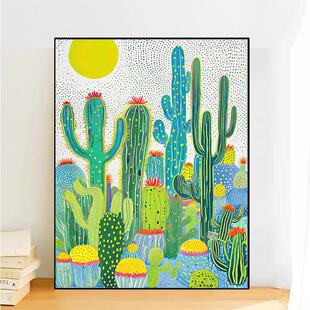 新款波点仙人掌绿植数字油画diy填充手工治愈减压丙烯油彩画涂色