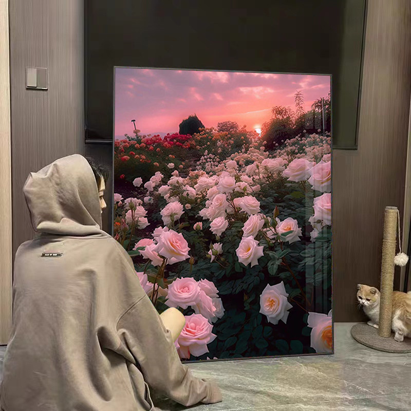 绝美玫瑰花海钻石画2025新款轻奢高级感十字绣粘贴砖卧室客厅手工