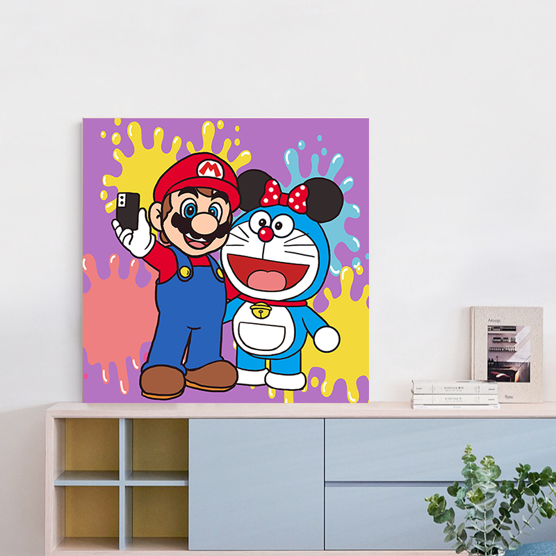 卡通动漫马里奥数字油画2025新款客厅摆件装饰画手工diy填充油画图片
