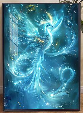 中式蓝色凤凰钻石画2025新款客厅十字绣点钻砖石贴画手工diy带框