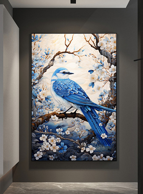 蓝色喜鹊鸟高级感钻石画满钻客厅卧室古风十字绣2025新款手工带框