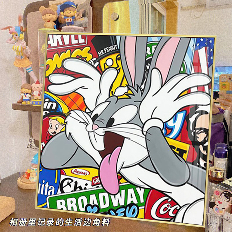 波普风ins潮流烧饵块钻石画满钻带框卧室卡通动漫手工贴钻十字绣