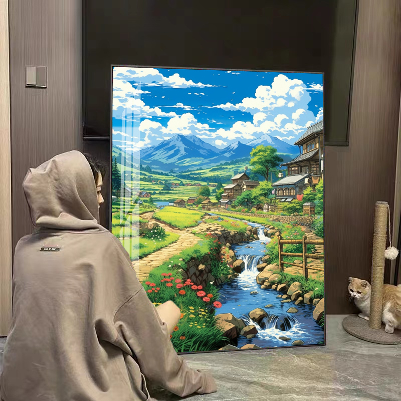 潺潺溪水钻石画2025新款客厅风景十字绣点钻砖石贴画手工diy带框