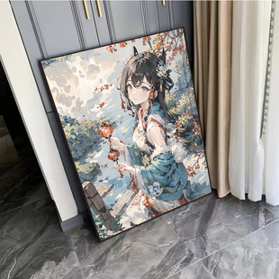 高难度钻石画2025新款5d汉服少女卡通高颜值十字绣手工点贴钻带框