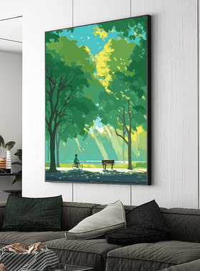 治愈系森系绿色风景数字油画diy油彩画手绘减压丙烯画卧室装饰画