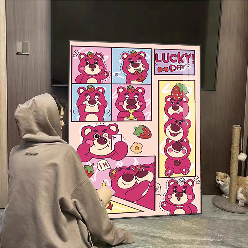 草莓熊卡通钻石画满钻5d客厅小件卧室十字绣2025新款简约现代北欧