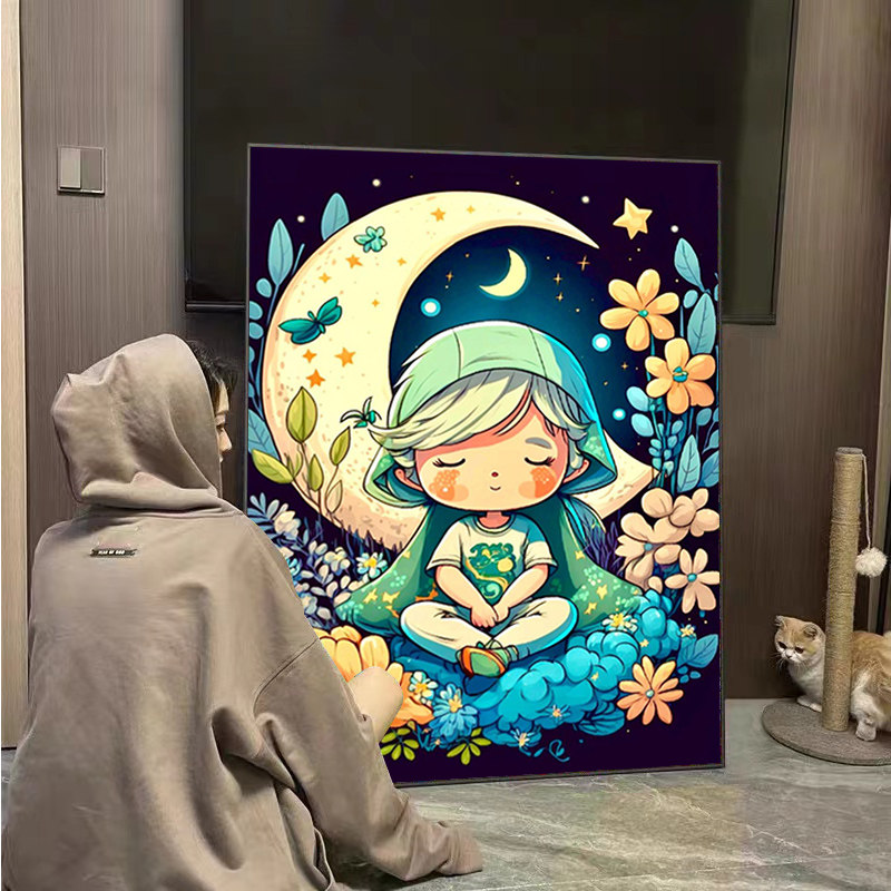 钻石画满钻高级简约月亮女孩十字绣2023新款解压珠绣客厅卧室餐厅