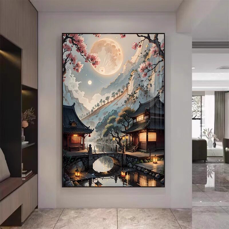 古风夜景钻石画客厅小件2025新款卧室月光风景画十字绣手工贴砖画
