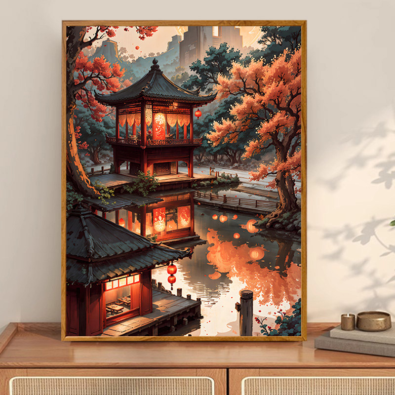 梦里江南diy数字油画古风建筑画画成人涂色手工中国风装饰画治愈