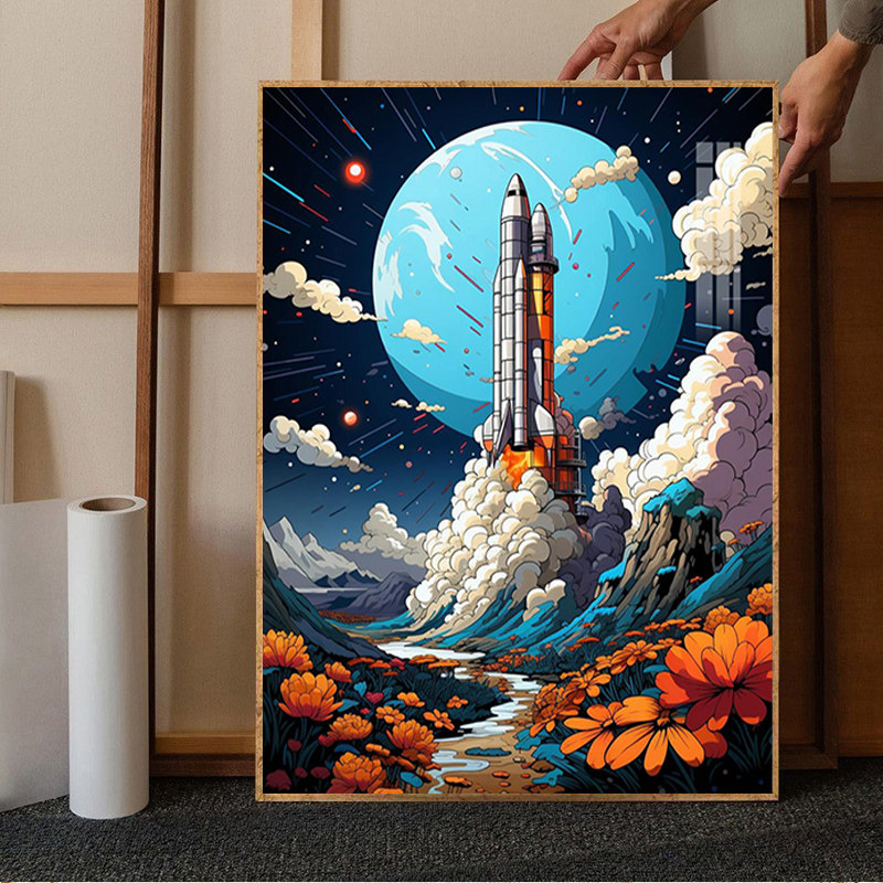 航天火箭钻石画满钻2023新款创意儿童简单手工点贴画十字绣水钻5d