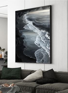 黑色沙滩数字油画diy填充高级感治愈海景手绘减压涂色油彩画客厅