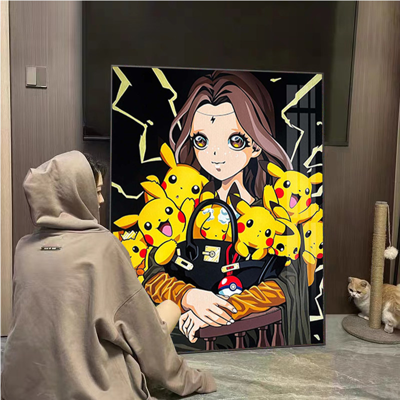 网红潮牌皮卡丘女孩钻石画满钻客厅轻奢卡通十字绣新款粘钻贴砖画