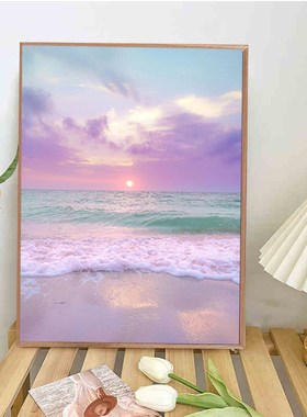 紫色沙滩数字油画diy填充手工画治愈风景涂色手绘解闷油彩画客厅