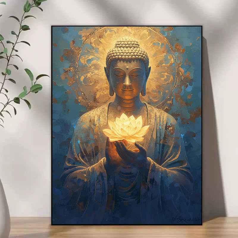 莲心映佛数字油画diy填充