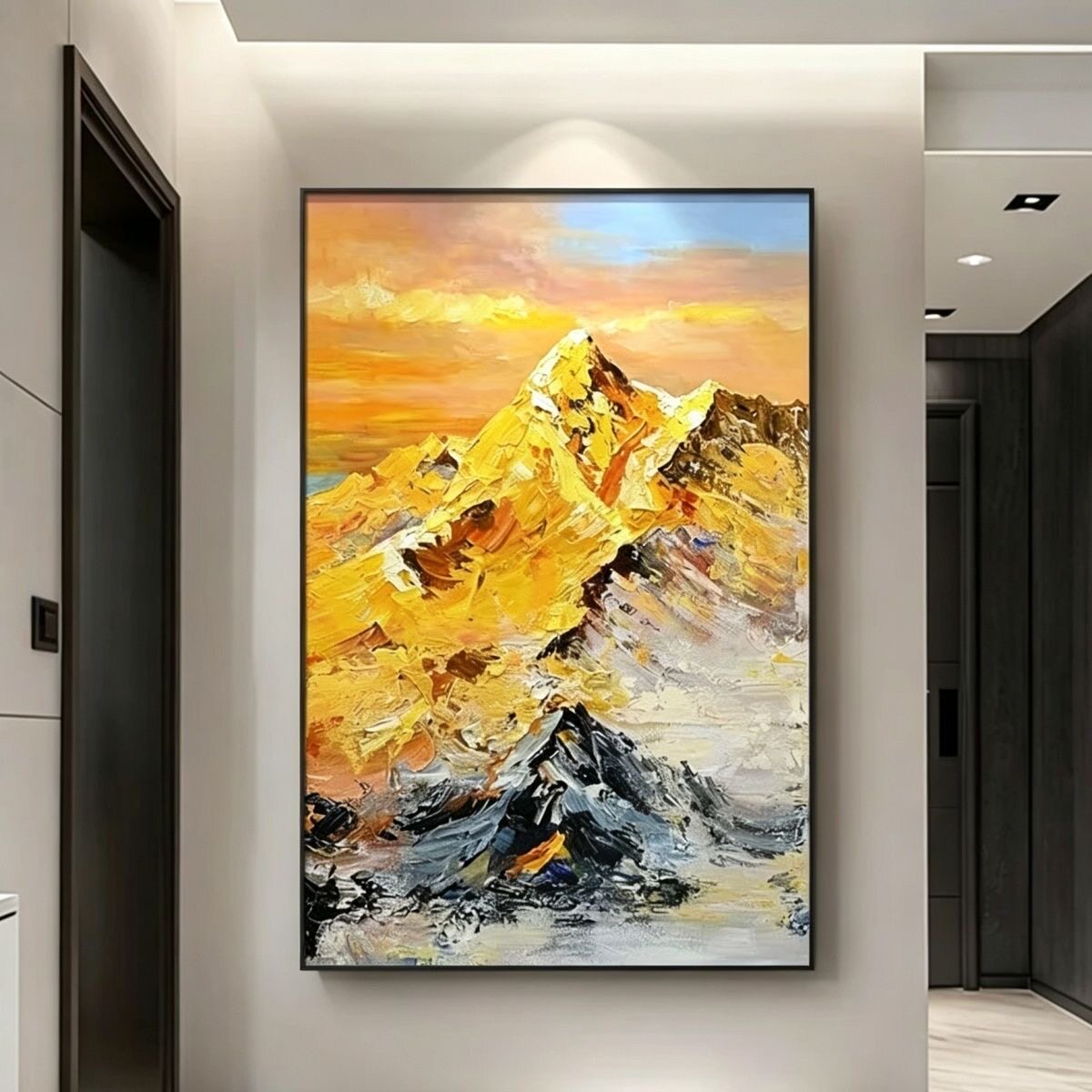 2026新款手绘油画日照金山客厅装饰画现代简约餐厅设计师厚油肌理