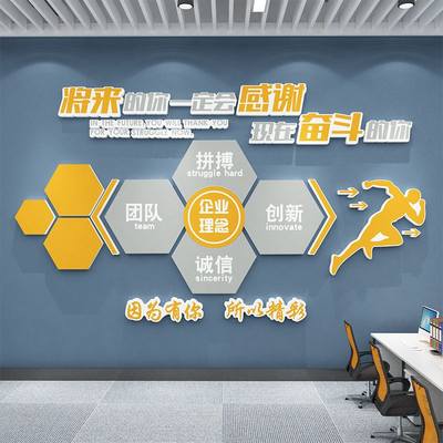 业背化墙文设计公司前企台形象景墙贴励80843感志标语挂画办公室