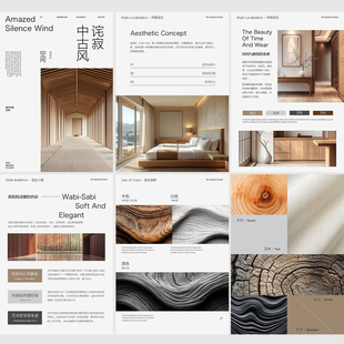 A4竖版中古诧寂风室内设计家装别墅样板间家具展厅宣传ppt模板