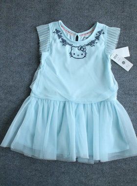 【2-6X】女中小童 网纱可爱天蓝色短袖连体短裤夏季